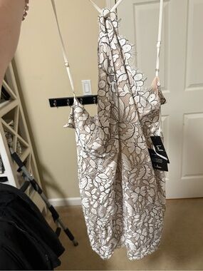 Lulu's Bridal Beige and White Floral Lace Mini Dress